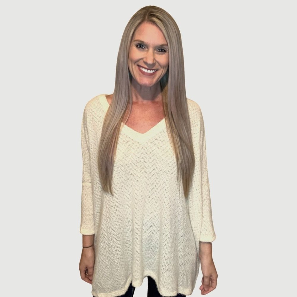 Brushed Eyelash V-neck Poncho Top Off White